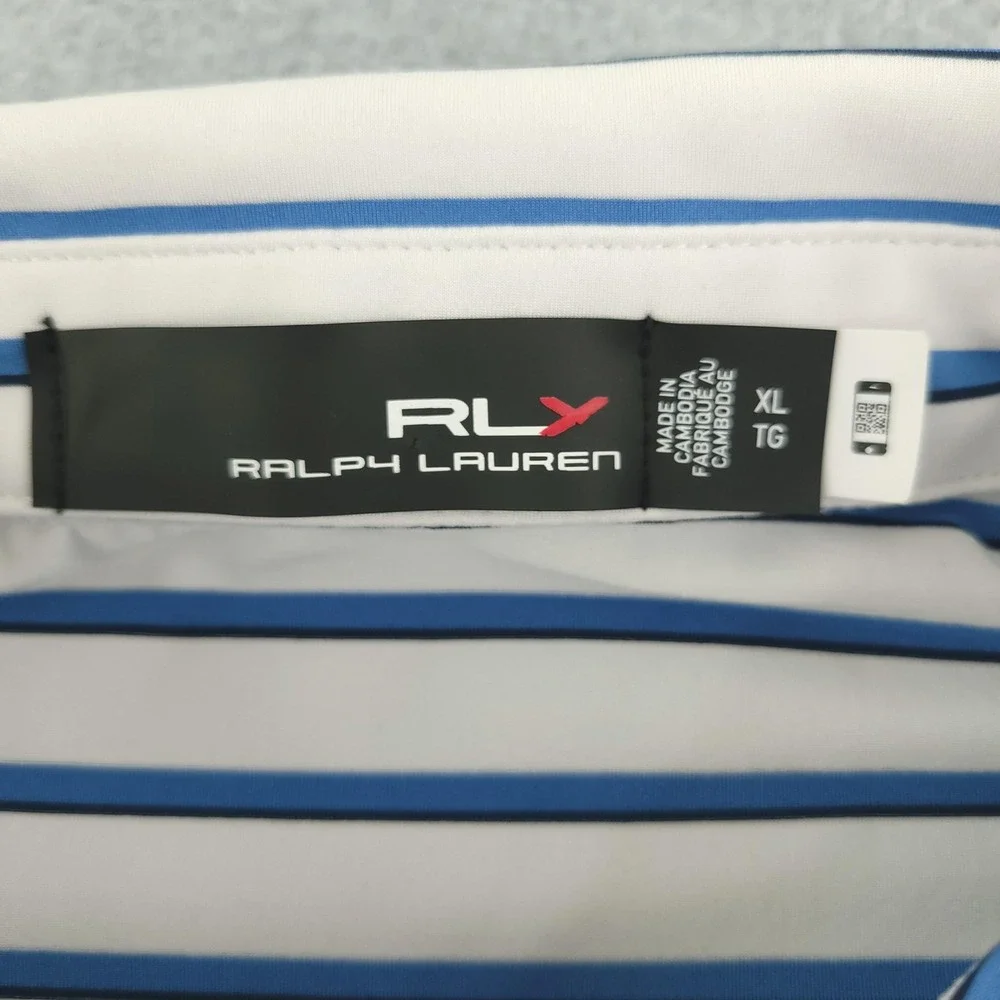 RLX Ralph Lauren Polo Shirt Mens XL Blue Stripe Mauna Lani Golf Performance Top